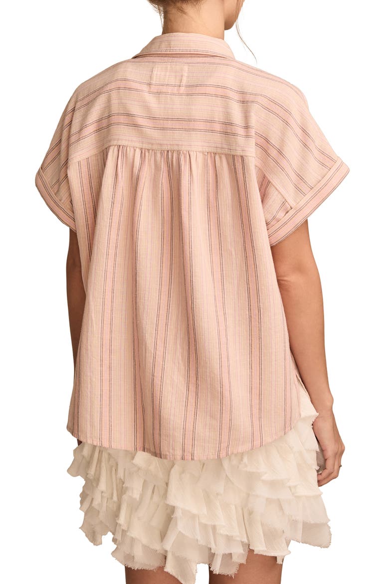 Stripe Short Sleeve Cotton & Linen Button-Up Shirt, Alternate, color, CREAM STRIPE