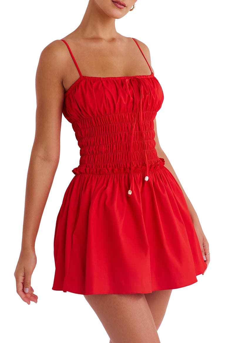 Smocked Sleeveless Minidress, Alternate, color, RED