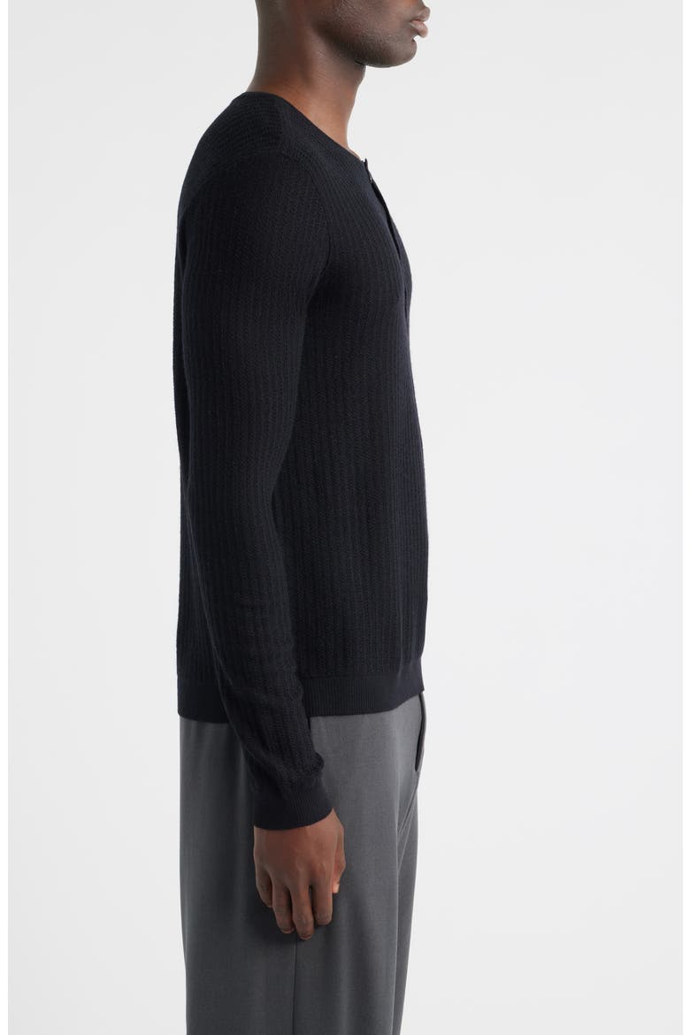 Albano Regular Fit Merino Wool & Silk Rib Henley, Alternate, color, BLACK
