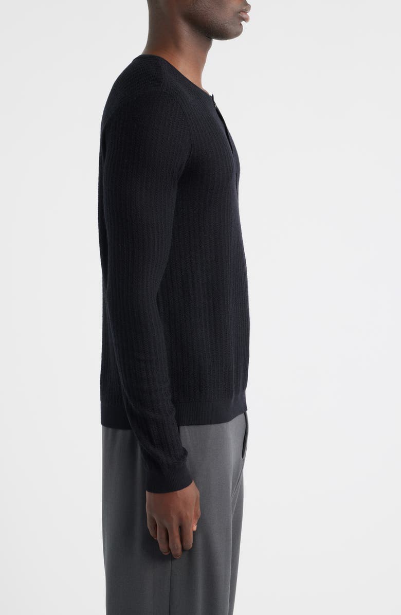 John Varvatos Albano Regular Fit Merino Wool & Silk Rib Henley, Alternate, color, Black