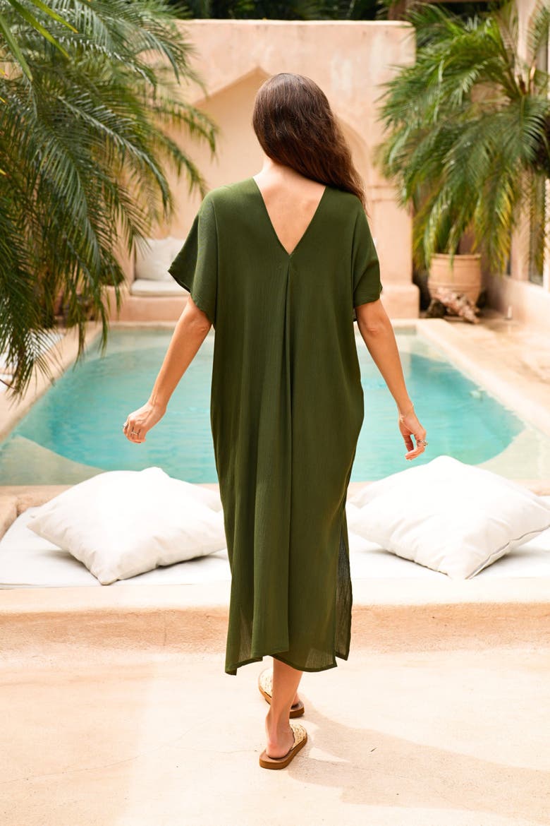 Gina Breezy Crinkle Kaftan Dress, Alternate, color, Green