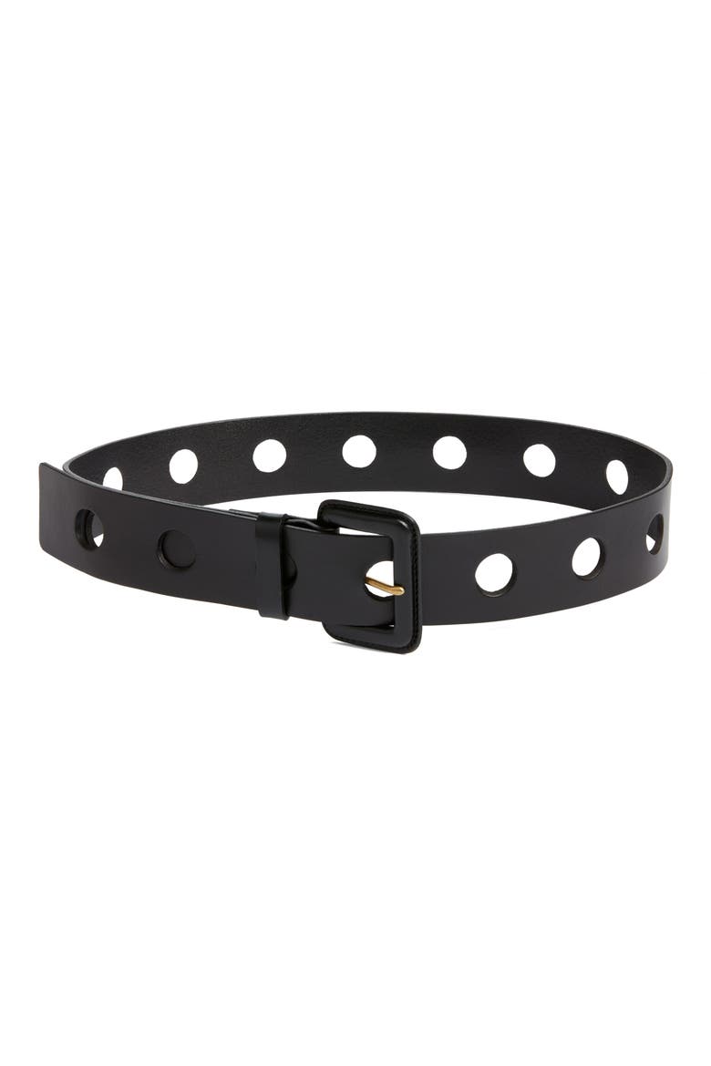Eden Leather Buckle Belt, Main, color, BLACK