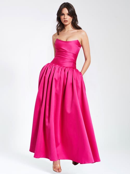 Miss Circle Walterina Satin Strapless Drop Waist Corset Gown in Fuchsia at Nordstrom, Size X-Large