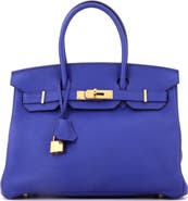 Pre-Owned Hermes Birkin Handbag Blue Togo with Gold Hardware 30