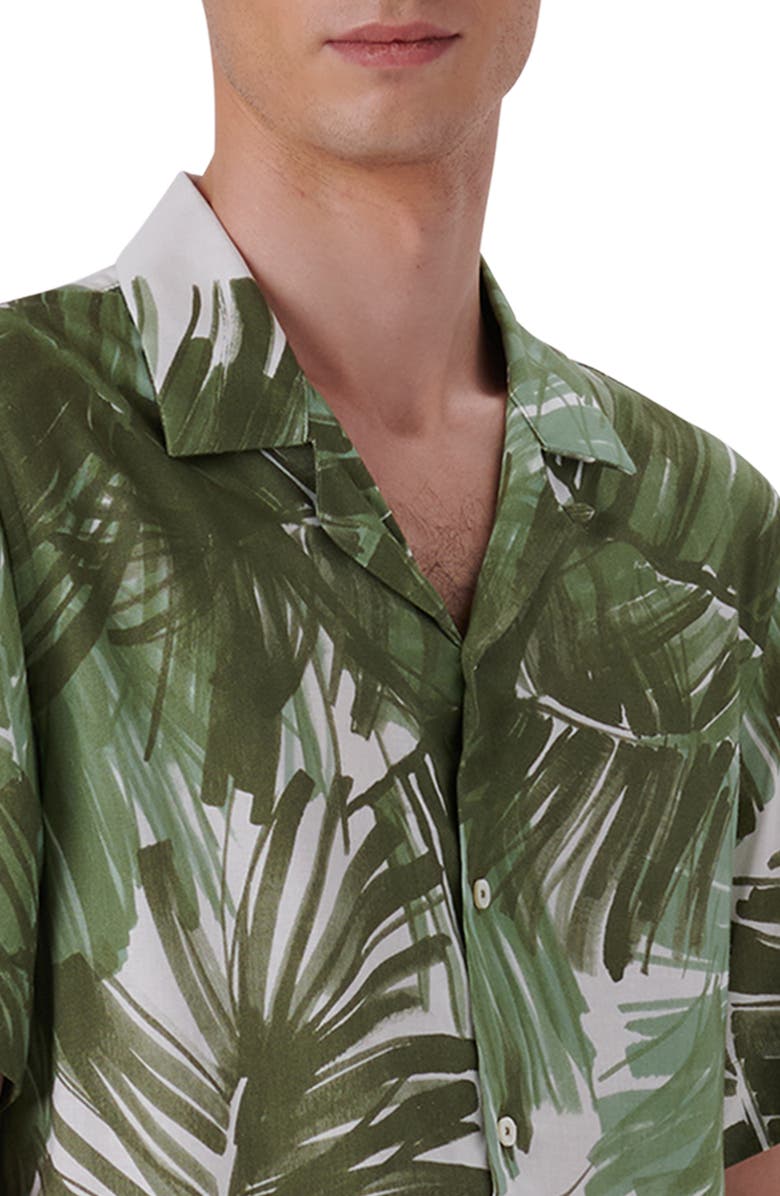 Bugatchi Shaped Fit Print Short Sleeve Button-Up Shirt, Alternate, color, Cactus