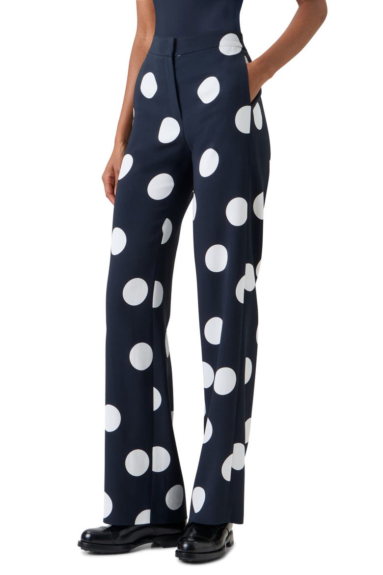 X-Large Polka Dot Stretch Crepe Wide Leg Pants, Alternate, color, BLACK-CREAM