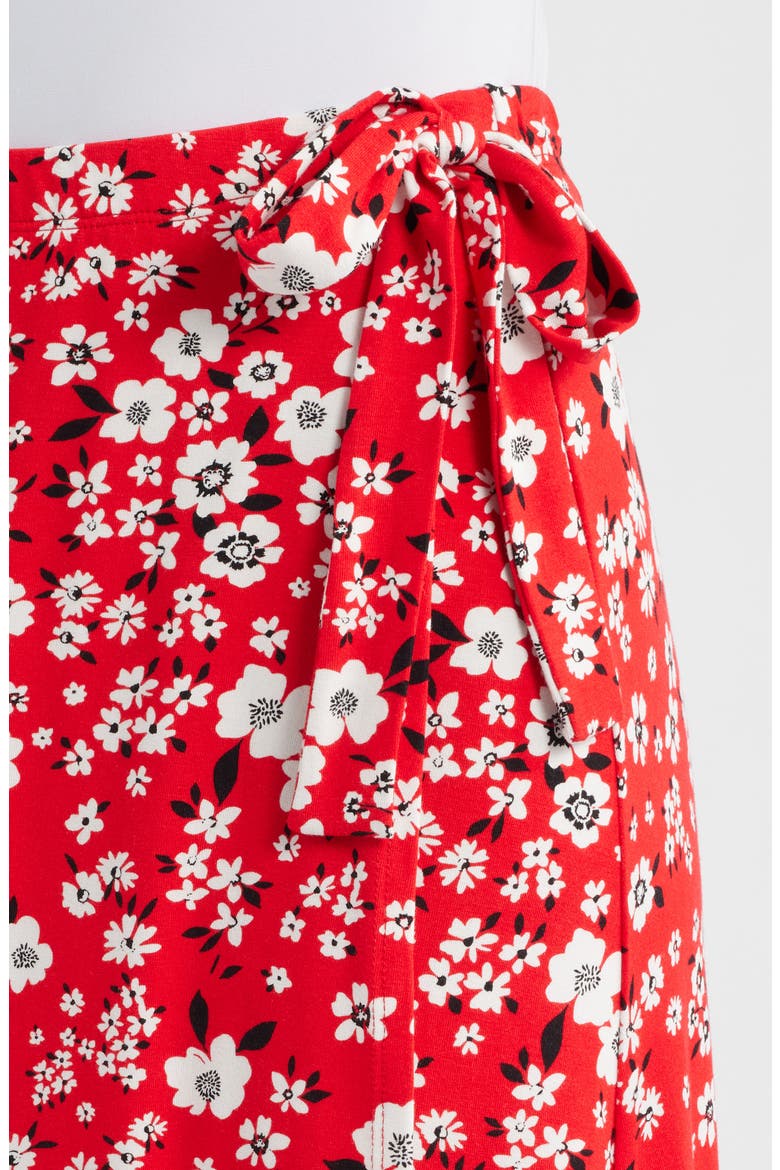 Floral Faux Wrap Knit Midi Skirt, Alternate, color, RED