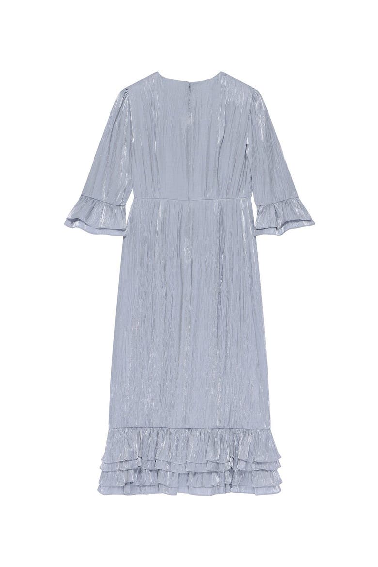Metallic Ruffle Sleeve Midi Dress, Alternate, color, Silver