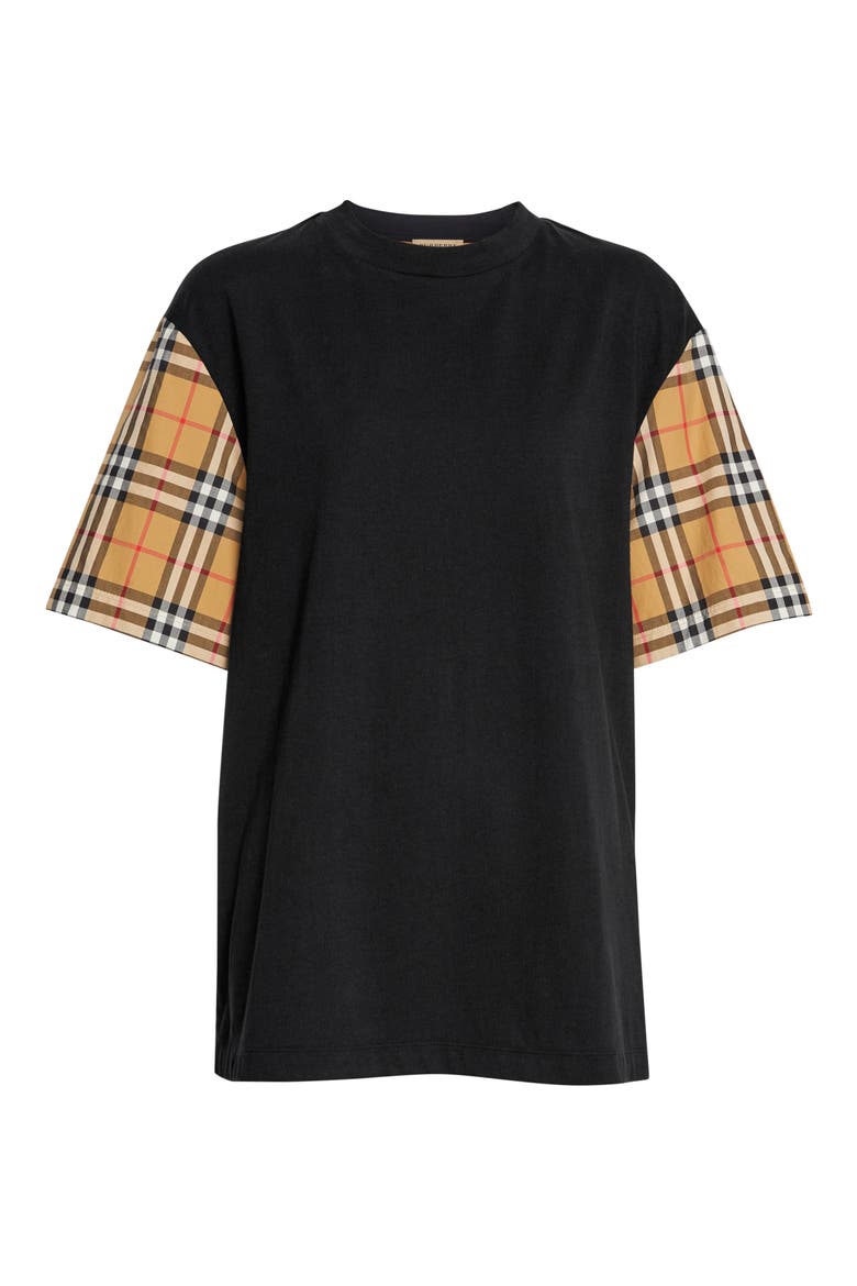 Serra Vintage Check Sleeve Tee, Alternate, color, BLACK