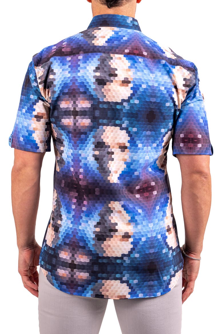 Galileo Resistance2201 Blue Pixelated Face Print Short Sleeve Button-Up Shirt, Alternate, color, BLUE