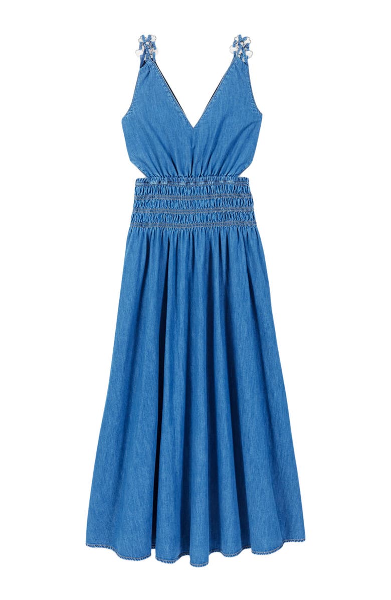 maje Cutaway denim maxi dress, Alternate, color, 