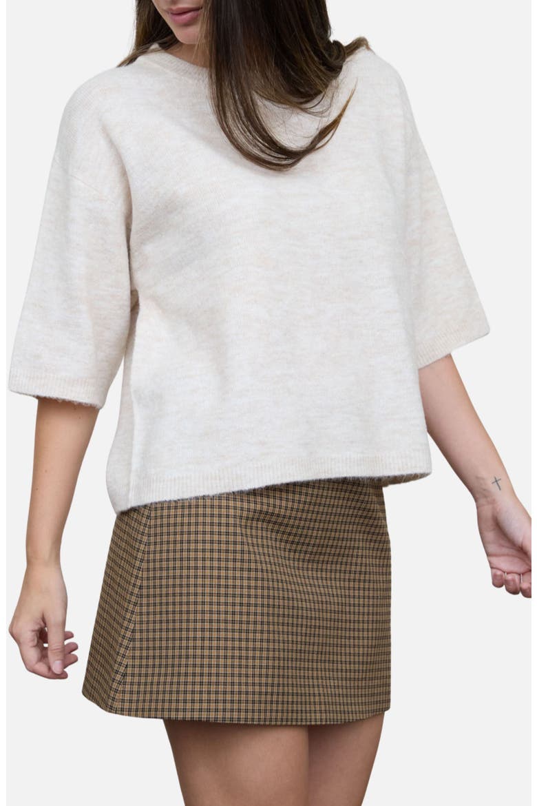 Crewneck Sweater with Elbow Length Sleeves, Alternate, color, OATMEAL