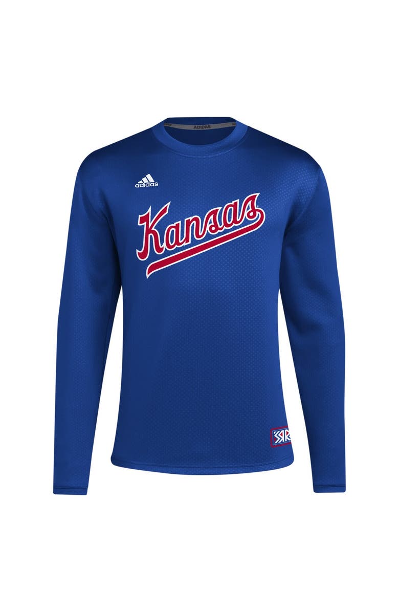 adidas Men's adidas Royal Kansas Jayhawks Reverse Retro Baseball Script Pullover Sweatshirt, Alternate, color,