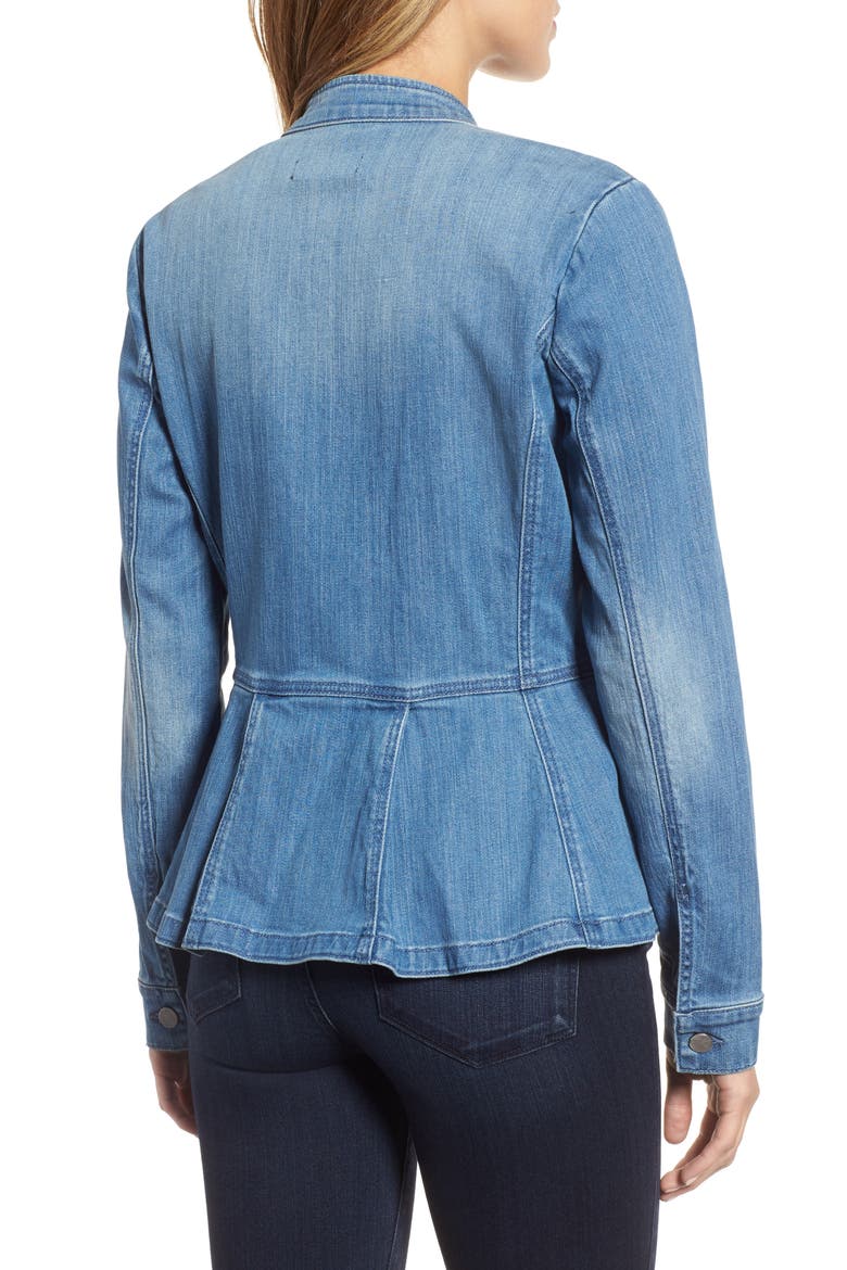 Peplum Denim Jacket, Alternate, color, MODERN WASH