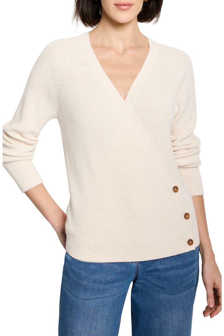 Shaker Stitch Faux Wrap Sweater, Main, color, CLASSIC CREAM