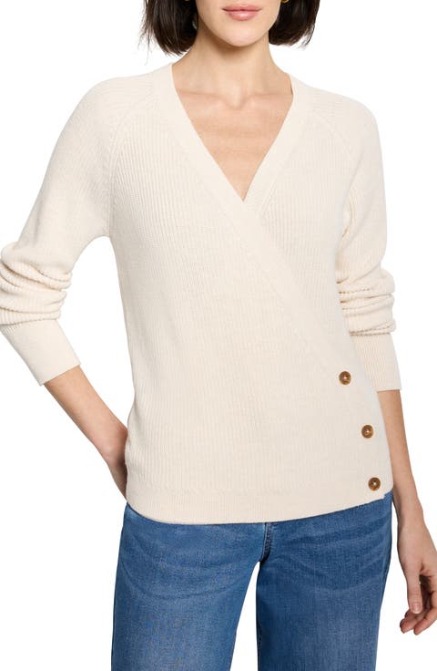 Shaker Stitch Faux Wrap Sweater