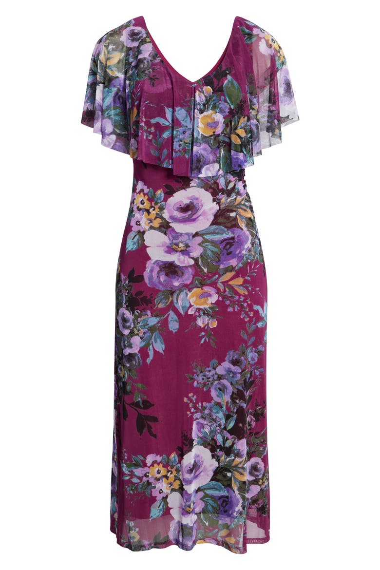 Flutter Sleeve V-Neck Midi Dress, Alternate, color, PLUM