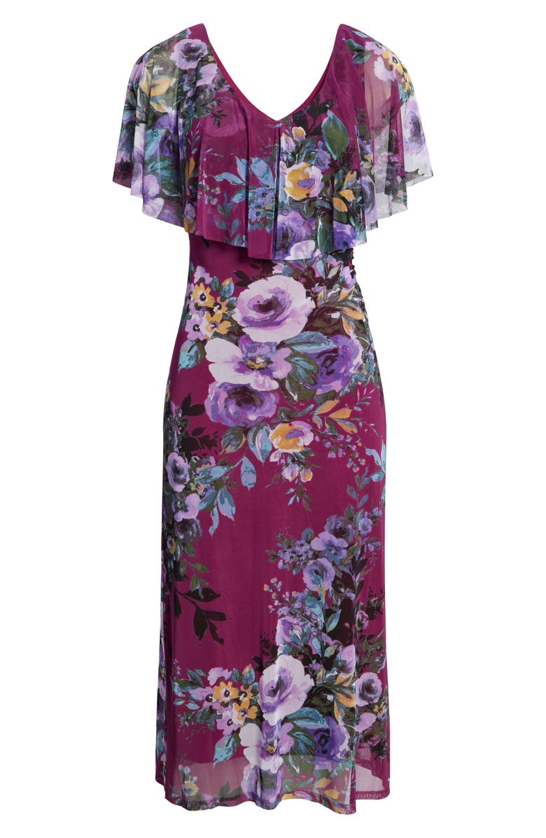 Connected Apparel Flutter Sleeve V-Neck Midi Dress, Alternate, color, 