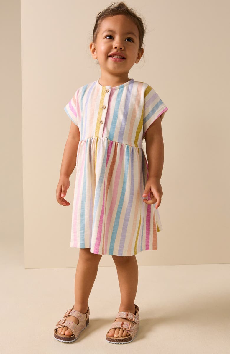 NEXT Kids' Rainbow Cotton Button-Up Dress, Alternate, color, White Multi