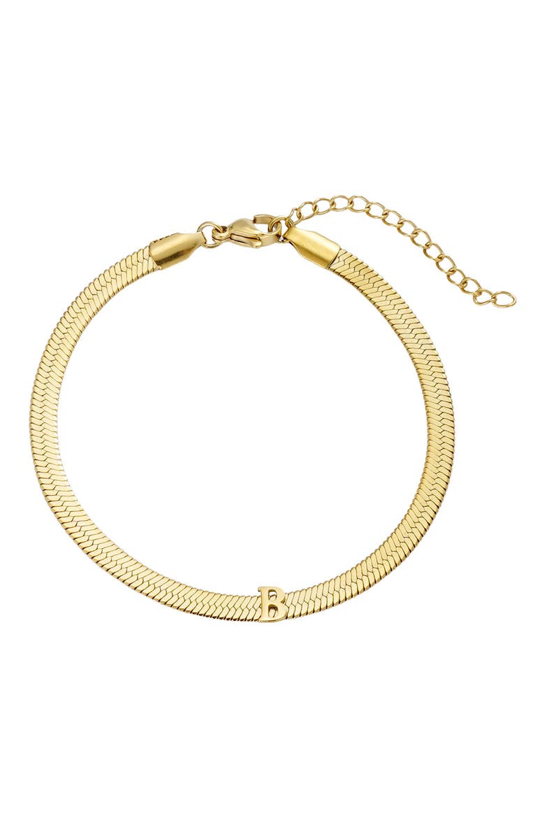 18k Gold Plated Initial Herringbone Chain Bracelet, Main, color, GOLD-B