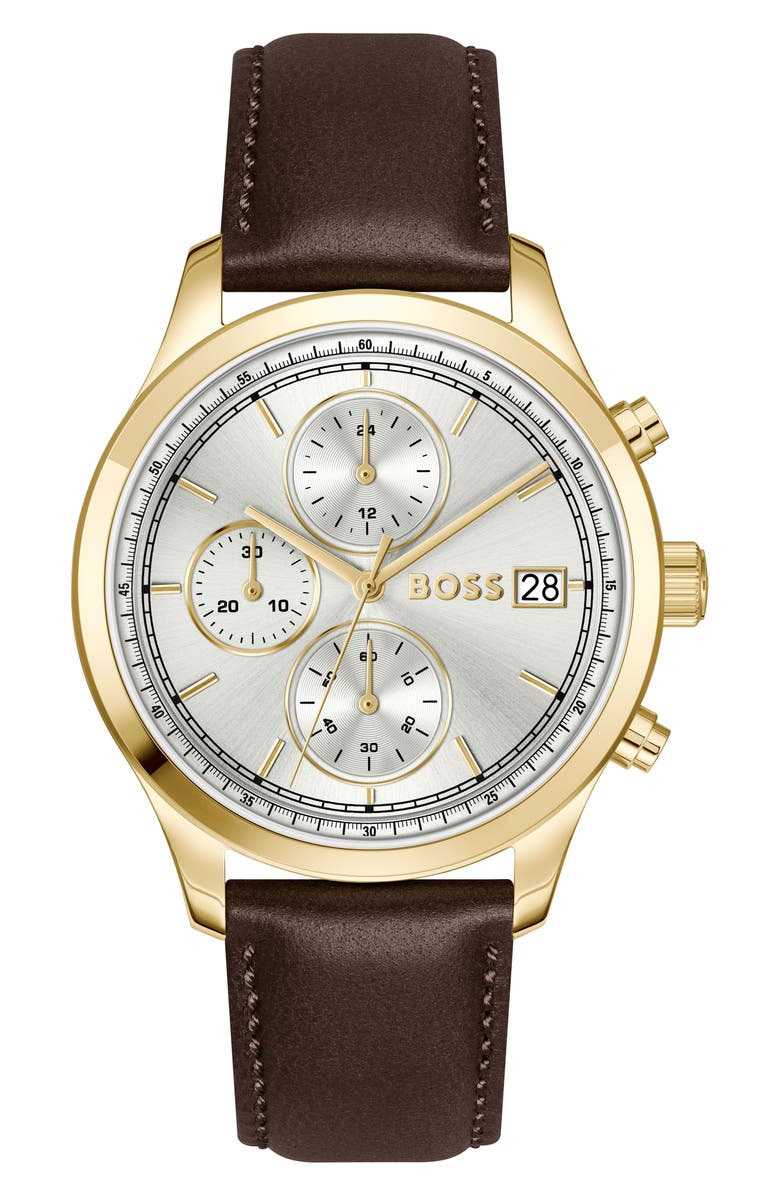 BOSS Stratus Chronograph Leather Strap Watch, 41mm, Main, color, 