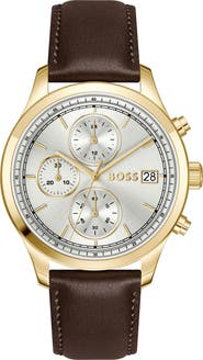 BOSS Stratus Chronograph Leather Strap Watch, 41mm