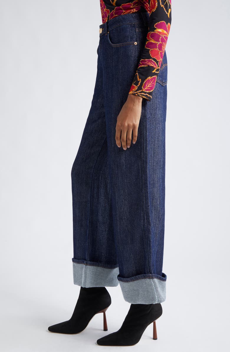 FARM Rio Denim Shine High Waist Cuffed Wide Leg Jeans, Alternate, color, Denim