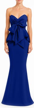 Badgley Mischka Collection Bow Detail Strapless Peplum Mermaid Gown