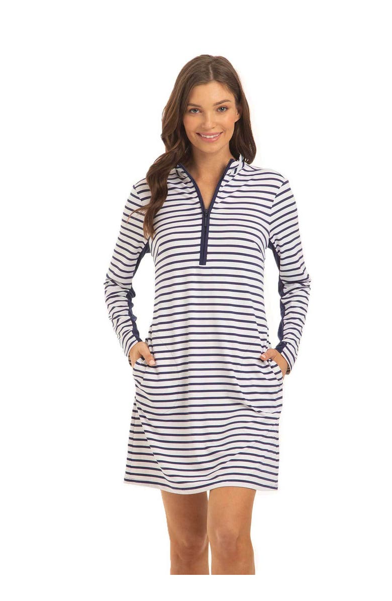 Cabana Life 1/4 Zip Sport Dress, Main, color, Navy Stripe