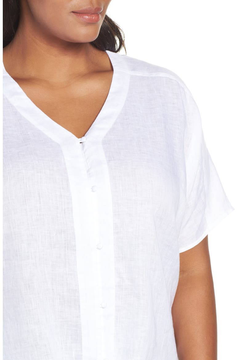Tie Front Linen Top, Alternate, color, ULTRA WHITE