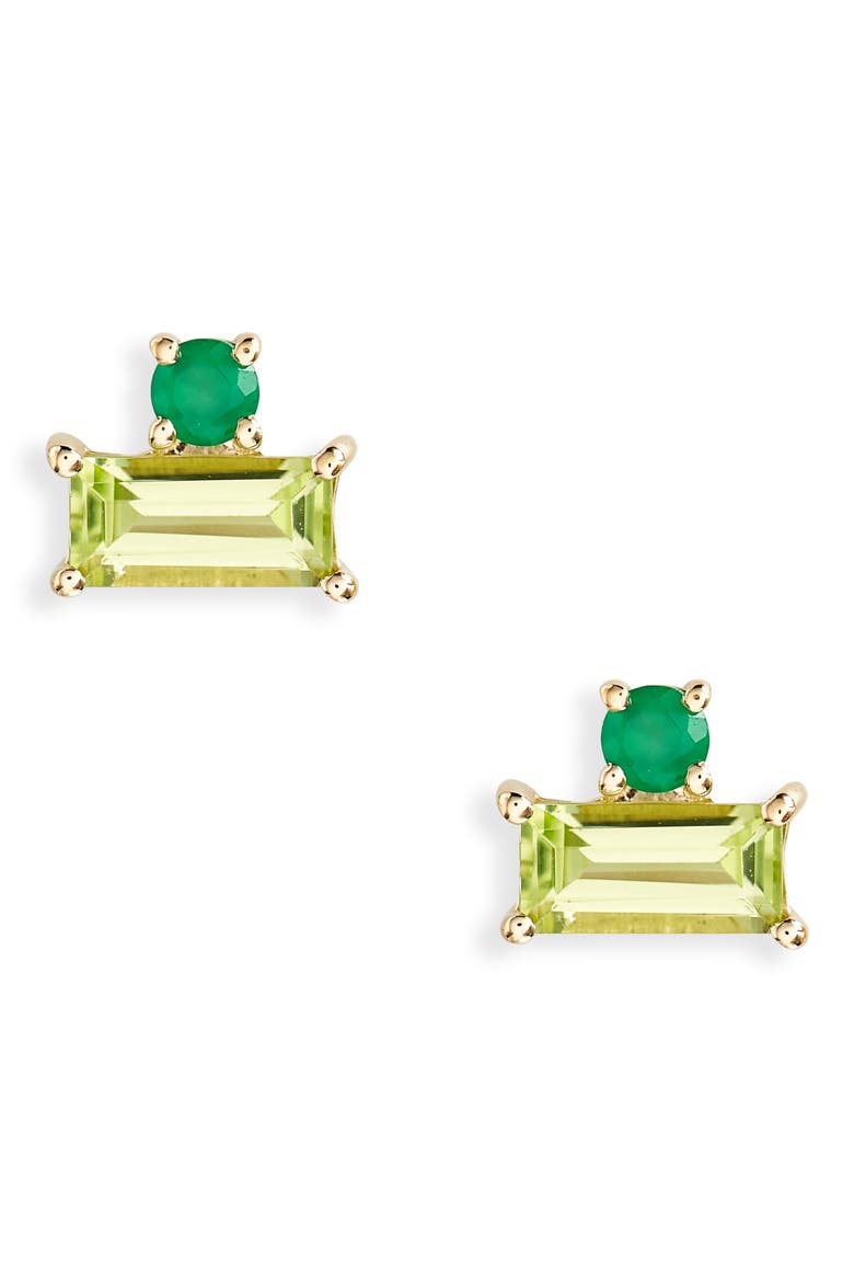 Baguette Peridot & Green Agate Stud Earrings (Nordstrom Exclusive), Main, color, 14K YELLOW GOLD