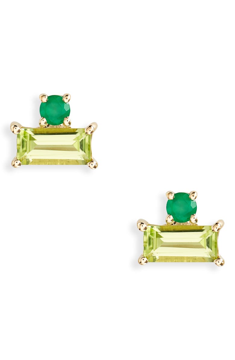 Bony Levy Baguette Peridot & Green Agate Stud Earrings, Main, color,