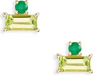 Bony Levy Baguette Peridot & Green Agate Stud Earrings
