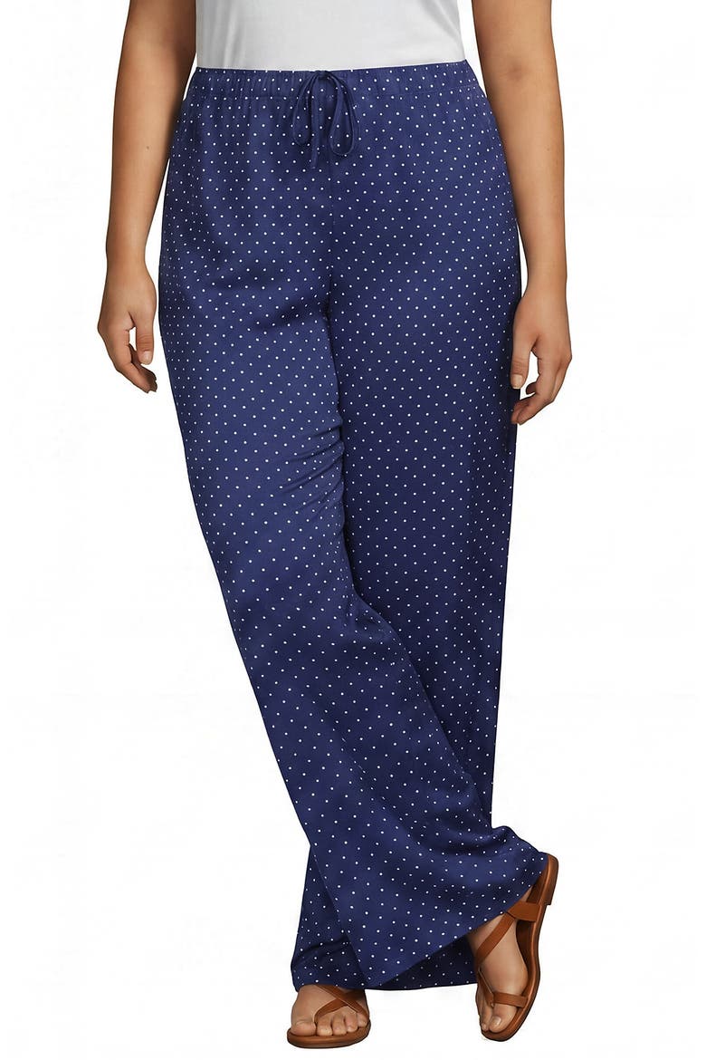 Plus Size Creaseless Silky High Rise Wide Leg Drawstring Pants, Main, color, Deep Sea Navy Pin Dot