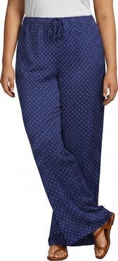 Lands' End Plus Size Creaseless Silky High Rise Wide Leg Drawstring Pants