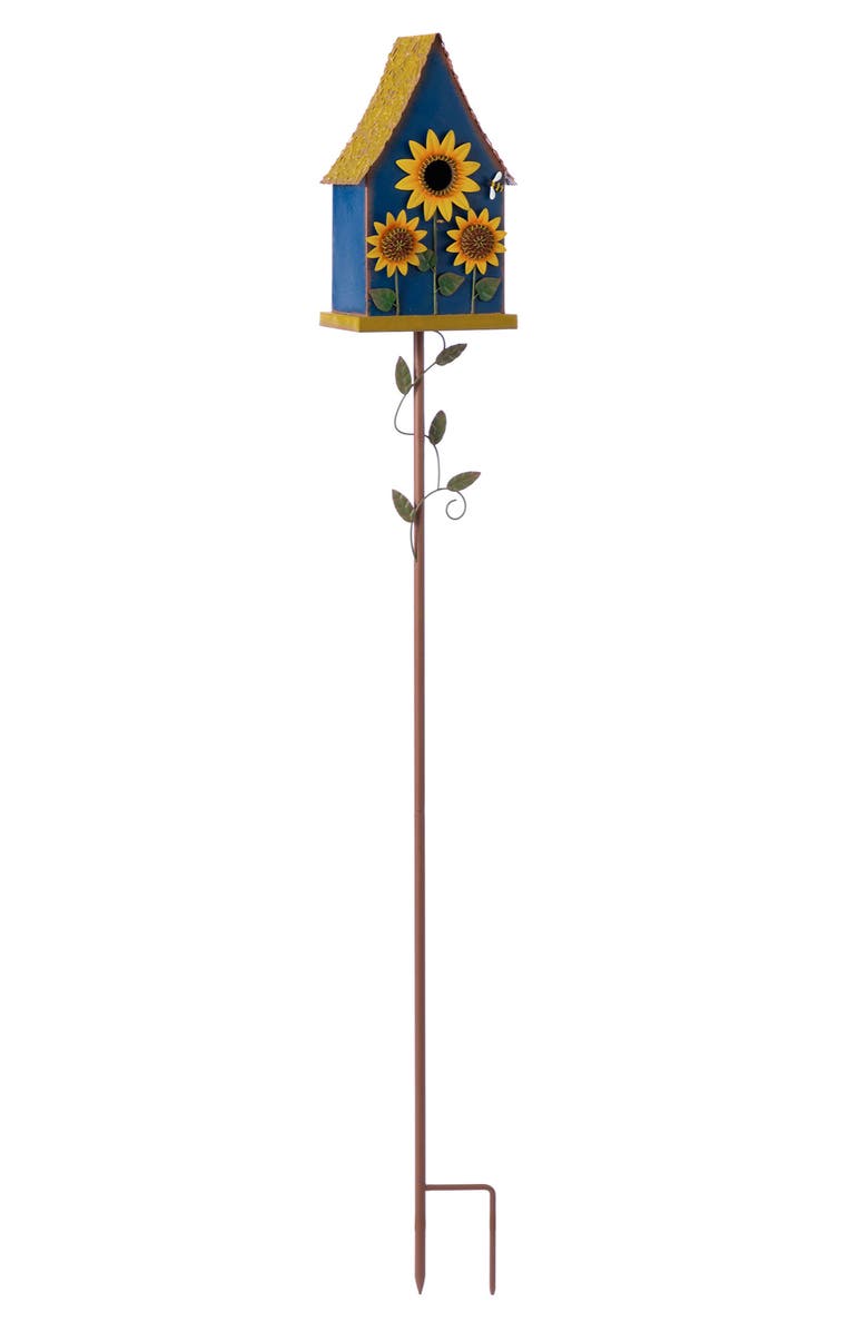 Glitzhome 52"H Metal Daisy Decorative Garden Birdhouse with Stake, Alternate, color, Blue