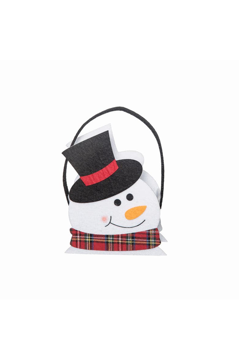 6.5" Snowman Cute Felt Christmas Candy Bag Holder Basket Container, Main, color, White