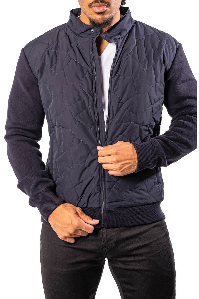 Quilted & Knit Bomber Jacket, Alternate, color, BLUE