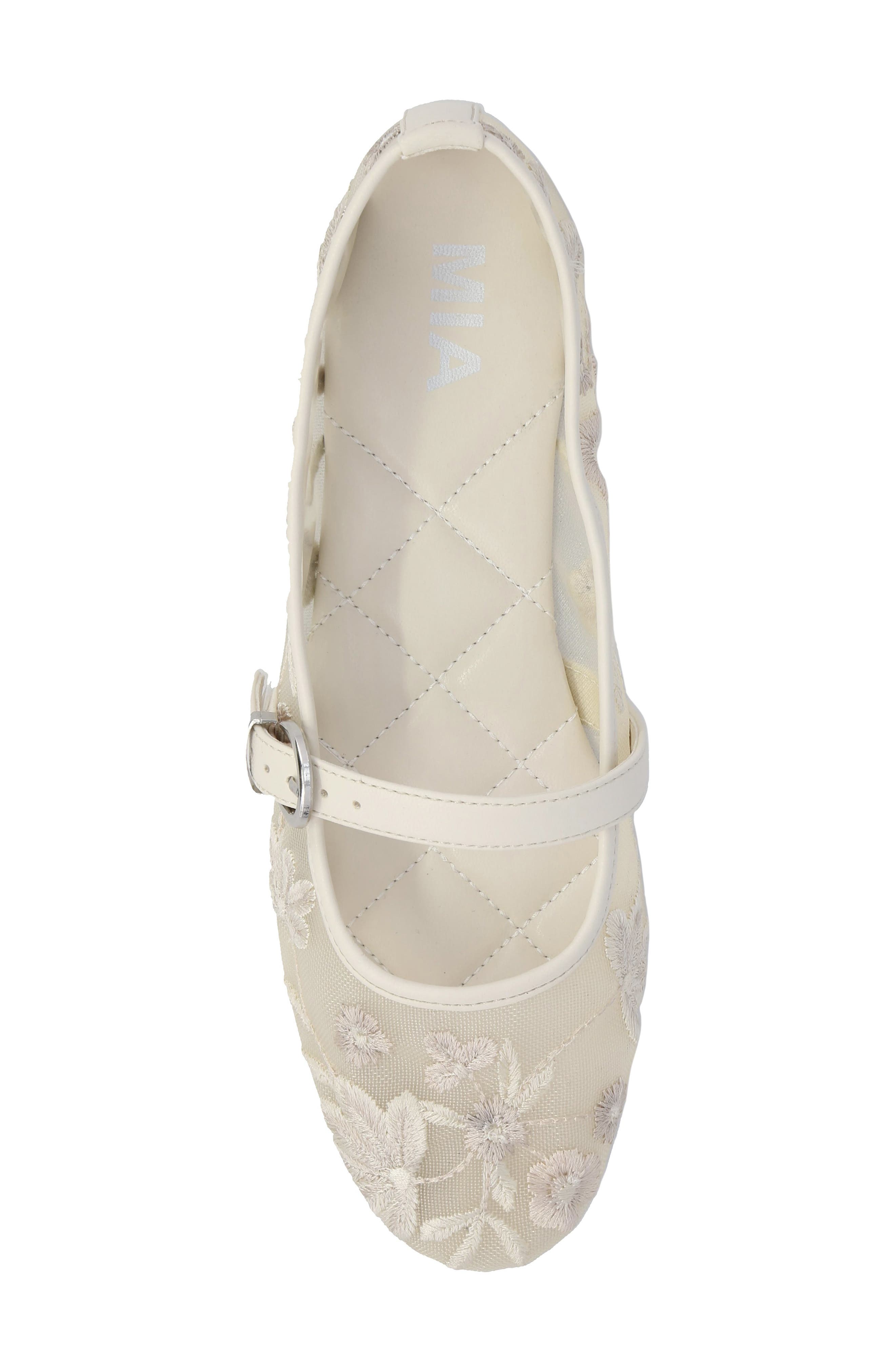 Bluet Embroidered Mesh Mary Jane Flat, Alternate, color, IVORY/ WHITE