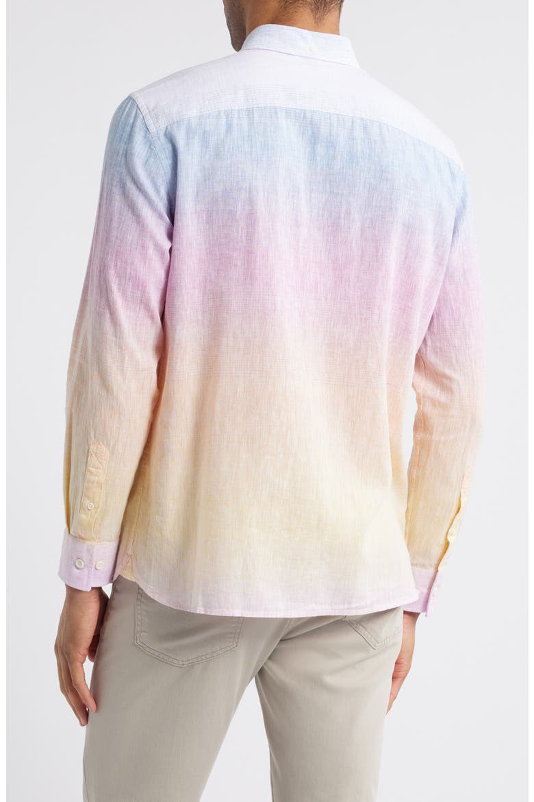 Ombré Linen & Cotton Button-Up Shirt, Alternate, color, BLUE/PINK