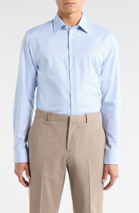 Trim Fit Check Premium Non Iron Cotton Dress Shirt (Regular, Big & Tall)