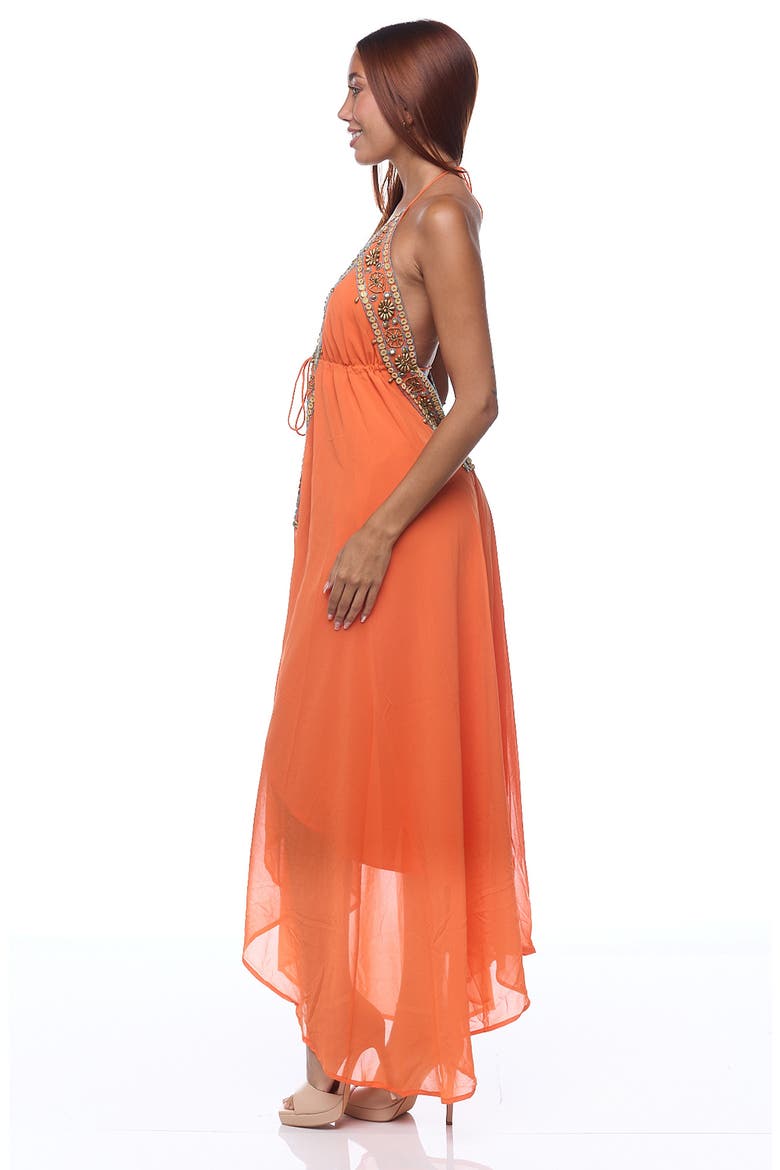 Embellished Halter Cover-Up Dress, Alternate, color, ORANGE