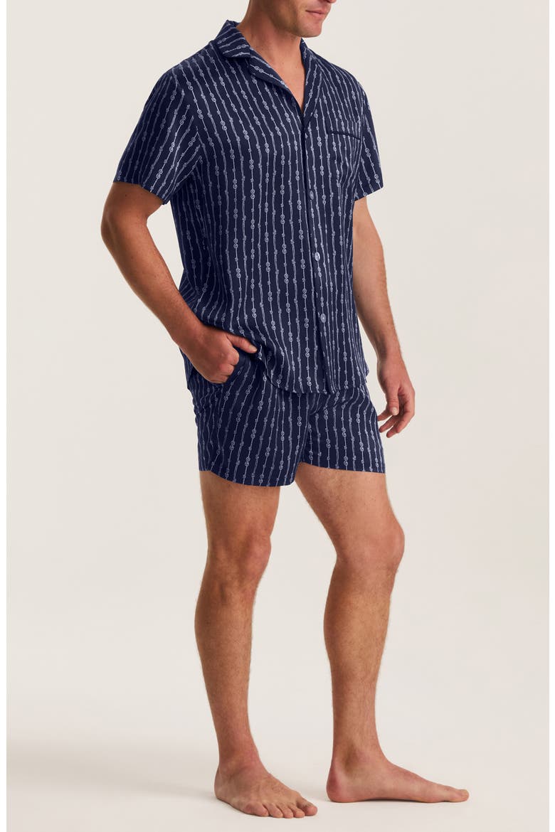 Nautical Stripe Mulberry Silk Short Pajamas, Alternate, color, NAVY