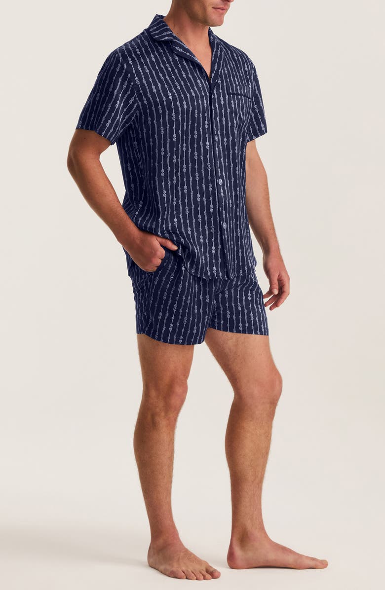 Petite Plume Nautical Stripe Mulberry Silk Short Pajamas, Alternate, color, Navy