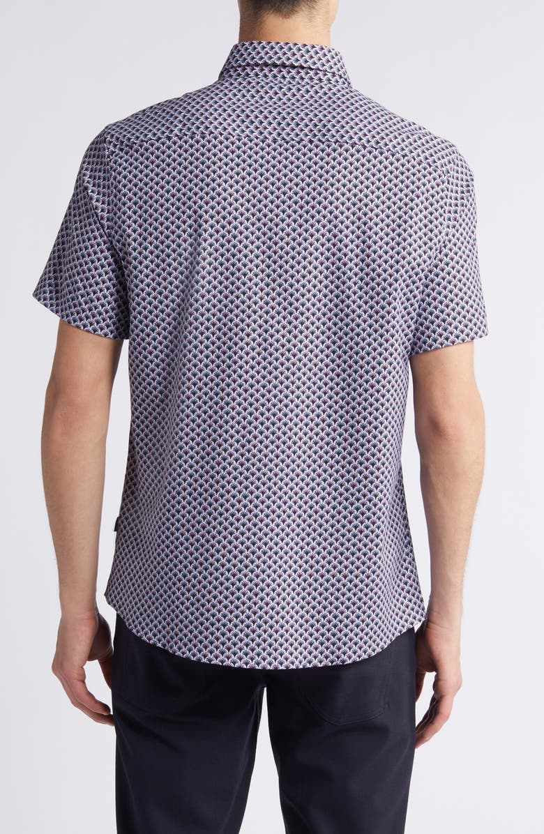 Stone Rose Retro Trim Fit Palm Print Short Sleeve Button-Up Shirt, Alternate, color, 