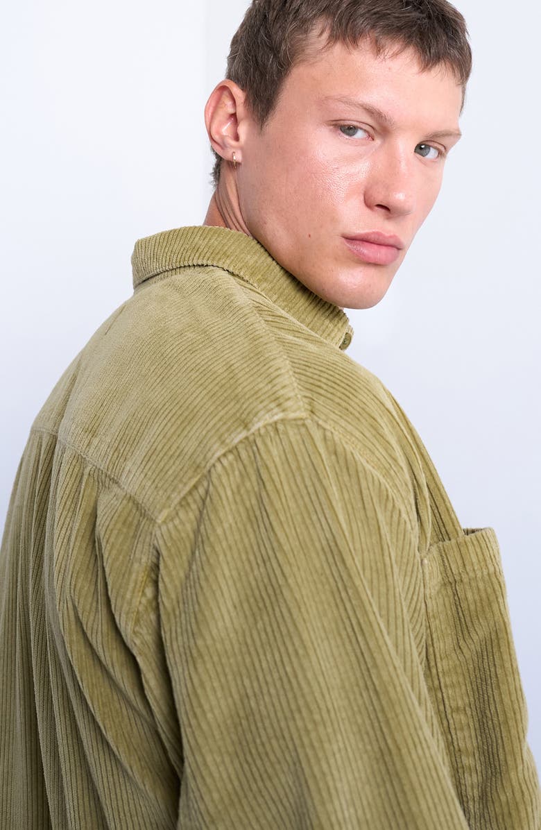 Topman Long Sleeve Regular Fit Corduroy Button-Up Shirt, Alternate, color, Light Green