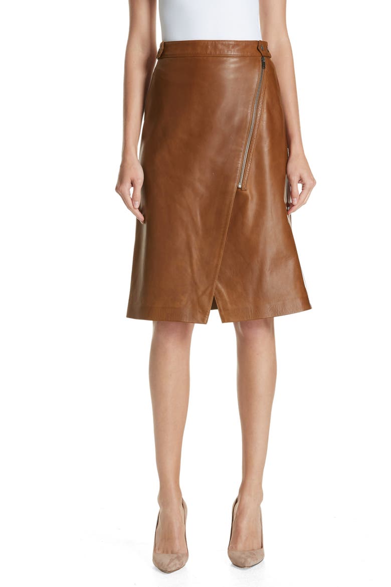 Faux Wrap Leather Skirt, Main, color, RUST BISQUE