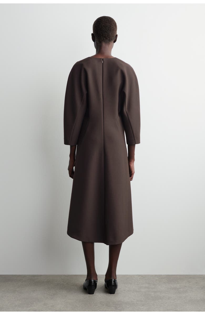 COS Sculpted Long-Sleeved Midi Dress, Alternate, color, Brown