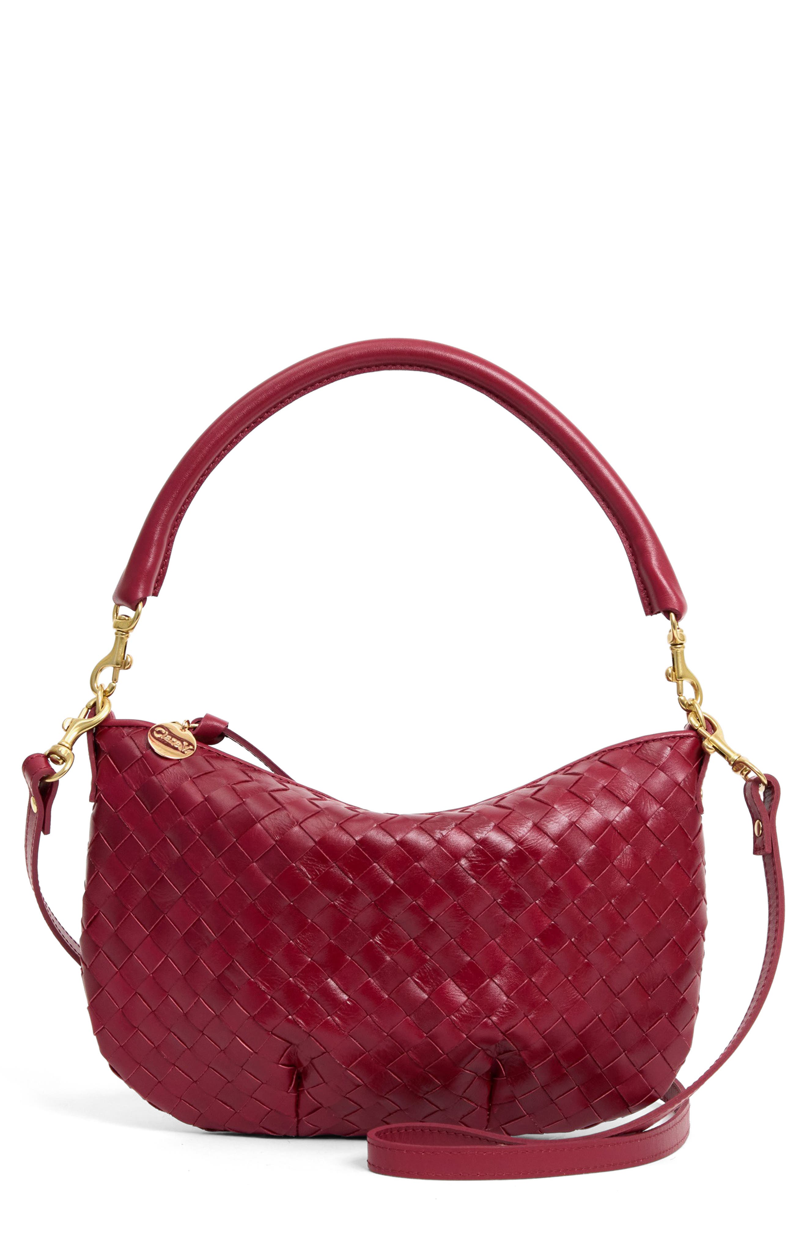 Moyen Woven Leather Messenger Bag, Main, color, GARNET