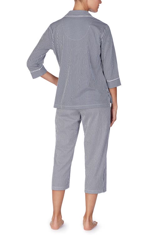 Shop Ralph Lauren Lauren  Knit Crop Cotton Pajamas In Windsor Navy/white Stripe